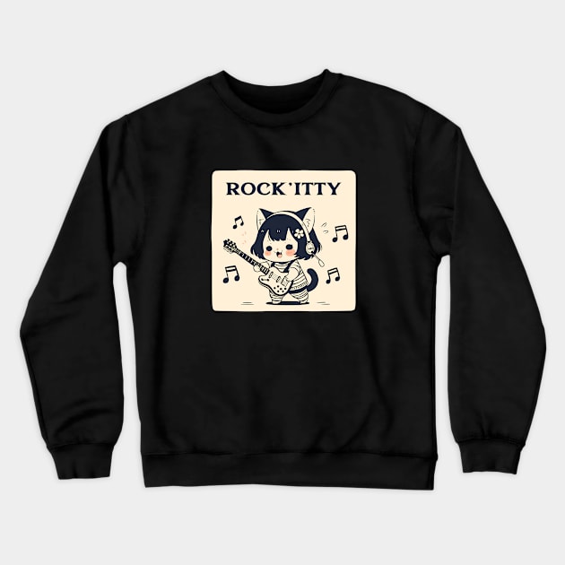 Rock Kitty // RocknRoll Cat. Crewneck Sweatshirt by ImativaDesign